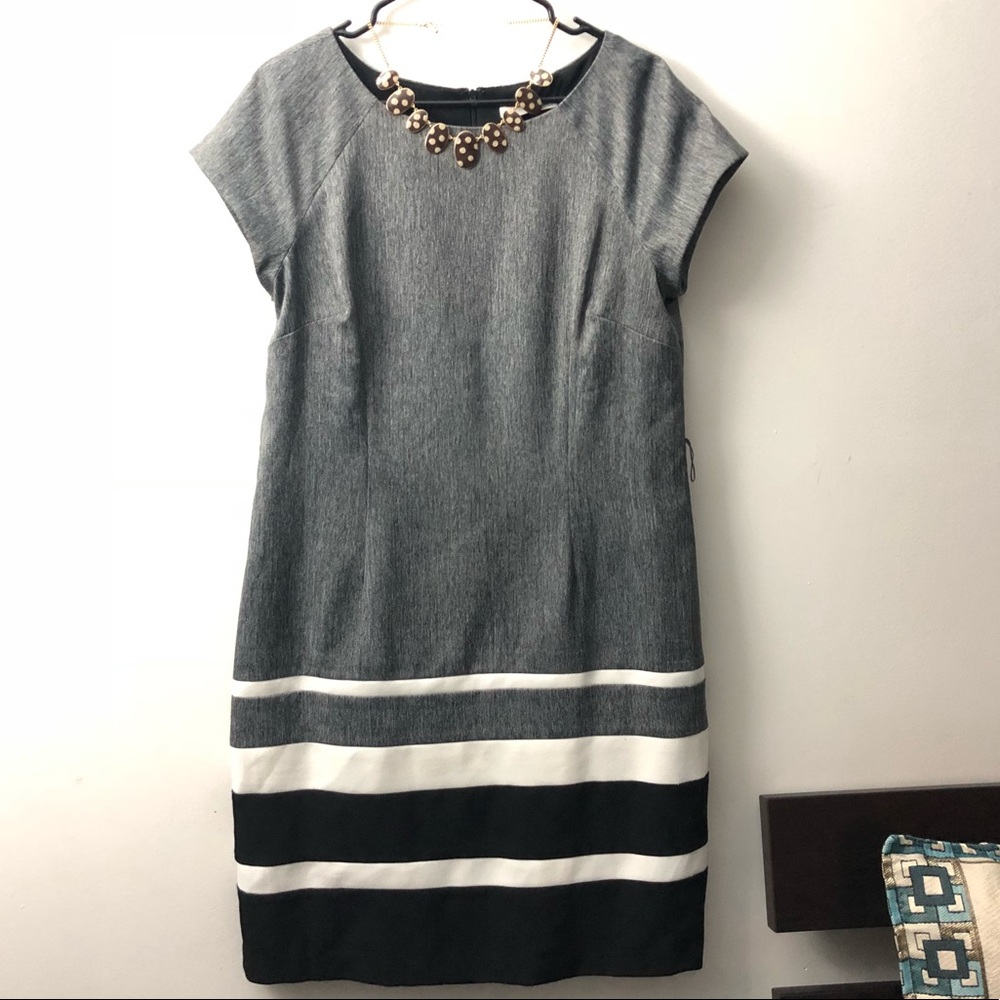 Gray with black and white bottom border dress